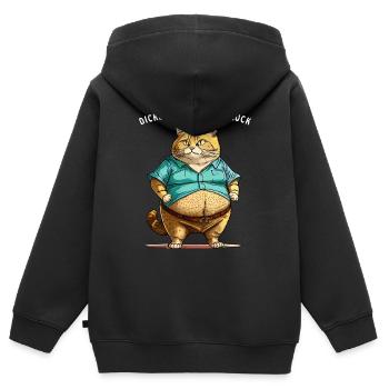DICKE KATZE DICKES GLÜCK - Kinder Premium Organic Zip Hoodie - Schwarz - Hinten - AI Model Kid Male (0cm)