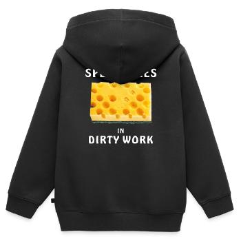 SCHWAMM SPECIALIZES IN DIRTY WORK - Kinder Premium Organic Zip Hoodie - Schwarz - Hinten - AI Model Kid Male (0cm)