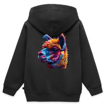 lebendige Alpaka-Kunst, buntes Alpaka-Design, - Kinder Premium Organic Zip Hoodie - Schwarz - Hinten - AI Model Kid Male (0cm)