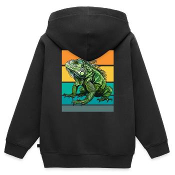 Leguan Retro Design - Kinder Premium Organic Zip Hoodie - Schwarz - Hinten - AI Model Kid Male (0cm)