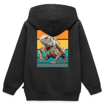 Leguan Retro Design - Kinder Premium Organic Zip Hoodie - Schwarz - Hinten - AI Model Kid Male (0cm)