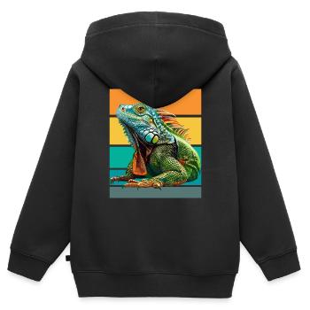 Leguan Retro Design - Kinder Premium Organic Zip Hoodie - Schwarz - Hinten - AI Model Kid Male (0cm)