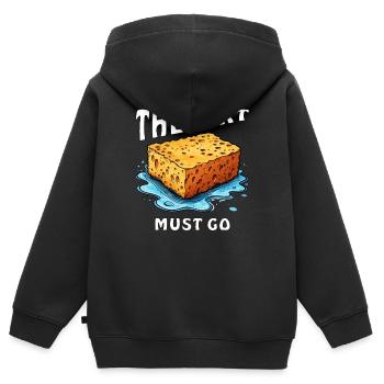 SCHWAMM THE DIRT MUST GO - Kinder Premium Organic Zip Hoodie - Schwarz - Hinten - AI Model Kid Male (0cm)