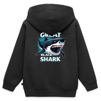 GROSSER SCHWARZHAI - Kinder Premium Organic Zip Hoodie - Schwarz - Hinten - AI Model Kid Male (0cm)