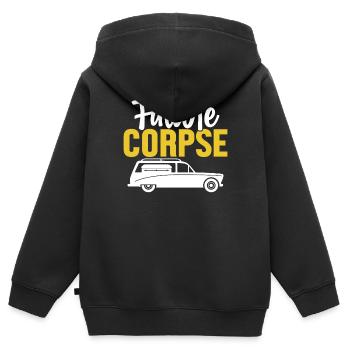 Zukunft Leiche Lustig Bestatter Einbalsamierung Beerdigung - Kinder Premium Organic Zip Hoodie - Schwarz - Hinten - AI Model Kid Male (0cm)