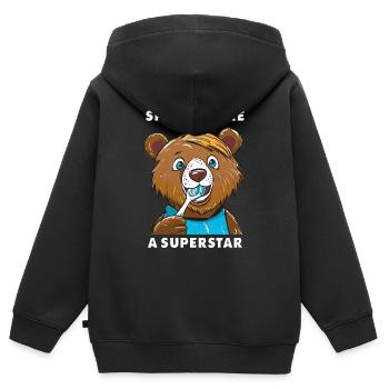 BÄR SPARKLE LIKE A SUPERSTAR - Kinder Premium Organic Zip Hoodie - Schwarz - Hinten - AI Model Kid Male (0cm)