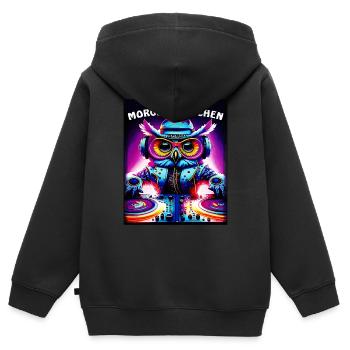 EULE ICH MAG KEINE MORGENMENSCHEN - Kinder Premium Organic Zip Hoodie - Schwarz - Hinten - AI Model Kid Male (0cm)