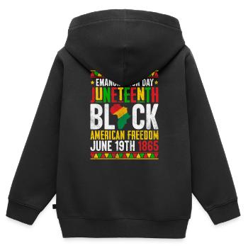 Jour de l’émancipation Juneteenth Noir américain - Sweat Premium à capuche zippé enfant bio - noir - Dos - AI Model Kid Male (0cm)