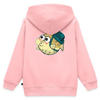 Puffer Fish with Backpack - Kinder Premium Organic Zip Hoodie - Rosa - Hinten - AI Model Kid Female (0cm)