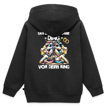 Enterrement de vie de garçon Mariée Enterrement de vie de jeune fille Grondement de femmes - Sweat Premium à capuche zippé enfant bio - noir - Dos - AI Model Kid Male (0cm)