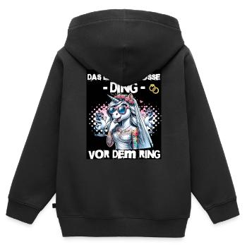 Enterrement de vie de garçon Mariée Enterrement de vie de jeune fille Grondement de femmes - Sweat Premium à capuche zippé enfant bio - noir - Dos - AI Model Kid Male (0cm)