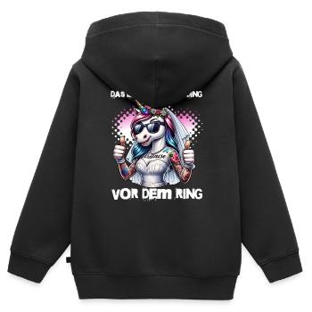 Enterrement de vie de garçon Mariée Enterrement de vie de jeune fille Grondement de femmes - Sweat Premium à capuche zippé enfant bio - noir - Dos - AI Model Kid Male (0cm)