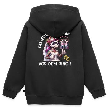 Enterrement de vie de garçon Mariée Enterrement de vie de jeune fille Grondement de femmes - Sweat Premium à capuche zippé enfant bio - noir - Dos - AI Model Kid Male (0cm)