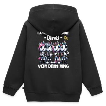 Enterrement de vie de garçon Mariée Enterrement de vie de jeune fille Grondement de femmes - Sweat Premium à capuche zippé enfant bio - noir - Dos - AI Model Kid Male (0cm)