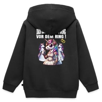 Enterrement de vie de garçon Mariée Enterrement de vie de jeune fille Grondement de femmes - Sweat Premium à capuche zippé enfant bio - noir - Dos - AI Model Kid Male (0cm)