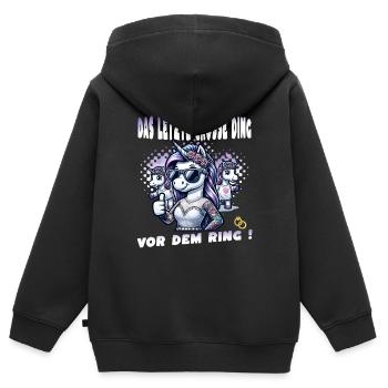 Enterrement de vie de garçon Mariée Enterrement de vie de jeune fille Grondement de femmes - Sweat Premium à capuche zippé enfant bio - noir - Dos - AI Model Kid Male (0cm)