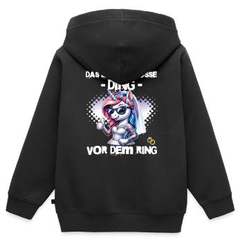 Enterrement de vie de garçon Mariée Enterrement de vie de jeune fille Grondement de femmes - Sweat Premium à capuche zippé enfant bio - noir - Dos - AI Model Kid Male (0cm)