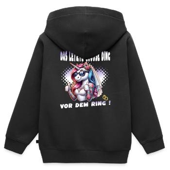 Enterrement de vie de garçon Mariée Enterrement de vie de jeune fille Grondement de femmes - Sweat Premium à capuche zippé enfant bio - noir - Dos - AI Model Kid Male (0cm)