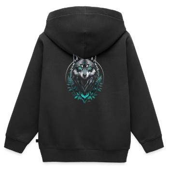 Loup arctique forestier - Sweat Premium à capuche zippé enfant bio - noir - Dos - AI Model Kid Male (0cm)