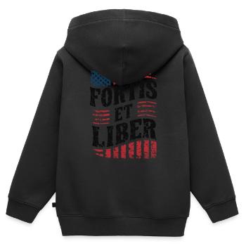 Amerikanische Flagge Fortis et Liber Patriotische Freiheit - Kinder Premium Organic Zip Hoodie - Schwarz - Hinten - AI Model Kid Male (0cm)