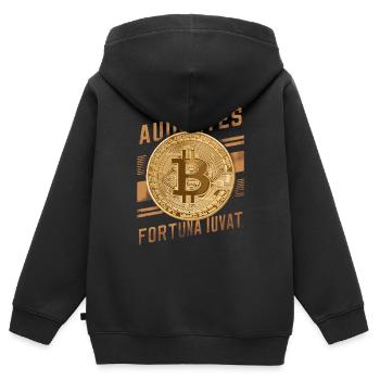 Bitcoin Audentes Fortuna Iuvat Crypto Digital - Kinder Premium Organic Zip Hoodie - Schwarz - Hinten - AI Model Kid Male (0cm)