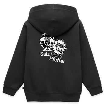 Sel et poivre drôle - Sweat Premium à capuche zippé enfant bio - noir - Dos - AI Model Kid Male (0cm)