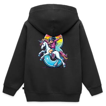 Anniversaire 8 ans Licorne Dab - Sweat Premium à capuche zippé enfant bio - noir - Dos - AI Model Kid Male (0cm)