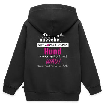 Hundeschule Hundeliebe Hundeliebhaber Spruch Wau! - Kinder Premium Organic Zip Hoodie - Schwarz - Hinten - AI Model Kid Male (0cm)