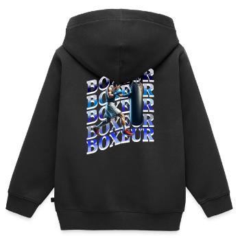 Boxeur ,cadeau pour boxeur et boxeuse - Sweat Premium à capuche zippé enfant bio - noir - Dos - AI Model Kid Male (0cm)