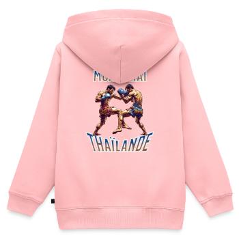 Muay thai , Boxe thaïlandaise - Sweat Premium à capuche zippé enfant bio - rose - Dos - AI Model Kid Female (0cm)