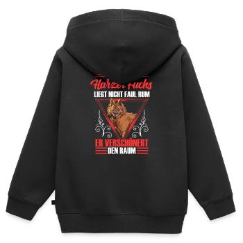 Harzer Fuchs ist nicht faul Altdeutscher Hütehund - Kinder Premium Organic Zip Hoodie - Schwarz - Hinten - AI Model Kid Male (0cm)