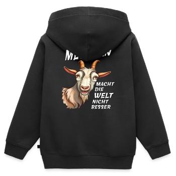 ZIEGE MECKERN MACHT WELT NICHT BESSER - Kinder Premium Organic Zip Hoodie - Schwarz - Hinten - AI Model Kid Male (0cm)