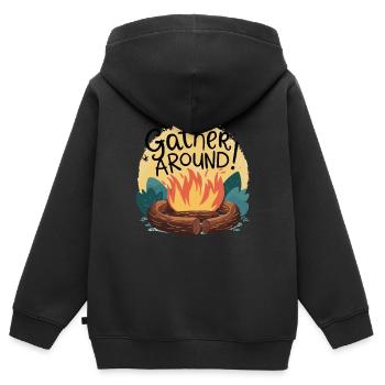 CAMPFIRES, GATHER AROUND - Kids Premium Organic Zip-up Hoodie - black - Back - AI Model Kid Male (0cm)