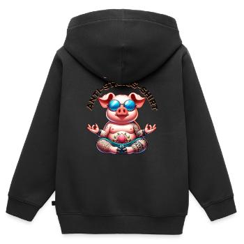 Méditation & Yoga Officiel Anti Stress - Sweat Premium à capuche zippé enfant bio - noir - Dos - AI Model Kid Male (0cm)