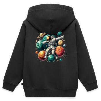 Astronaute Dabbing Planètes Astronaute Science Espace - Sweat Premium à capuche zippé enfant bio - noir - Dos - AI Model Kid Male (0cm)