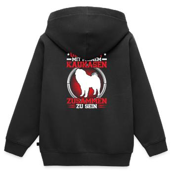 Avec mon Ovcharka son Ovcharka du Caucase - Sweat Premium à capuche zippé enfant bio - noir - Dos - AI Model Kid Male (0cm)