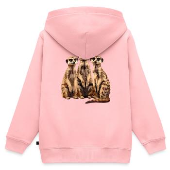 Trois suricates - Sweat Premium à capuche zippé enfant bio - rose - Dos - AI Model Kid Female (0cm)