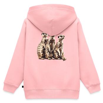 Trois suricates - Sweat Premium à capuche zippé enfant bio - rose - Dos - AI Model Kid Female (0cm)