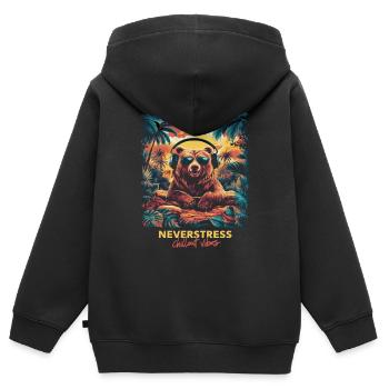 Design Bear Chillout Vibes : décontracté et élégant - Sweat Premium à capuche zippé enfant bio - noir - Dos - AI Model Kid Male (0cm)