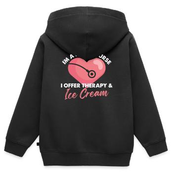 Je suis une infirmière psychiatrique J’offre une thérapie et des glaces - Sweat Premium à capuche zippé enfant bio - noir - Dos - AI Model Kid Male (0cm)