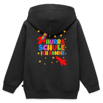 Hurra Schule ich komme Schulkind Einschulung - Kinder Premium Organic Zip Hoodie - Schwarz - Hinten - AI Model Kid Male (0cm)