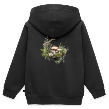Waldpilze und Moos mit Rose - Kinder Premium Organic Zip Hoodie - Schwarz - Hinten - AI Model Kid Male (0cm)