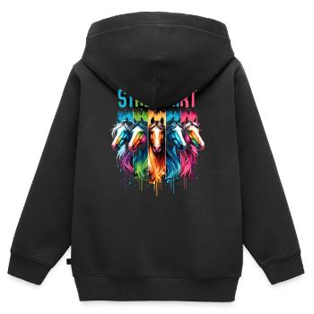 Pferde Stall Pferdestall Geschenk Gbeurtstag Reite - Kinder Premium Organic Zip Hoodie - Schwarz - Hinten - AI Model Kid Male (0cm)