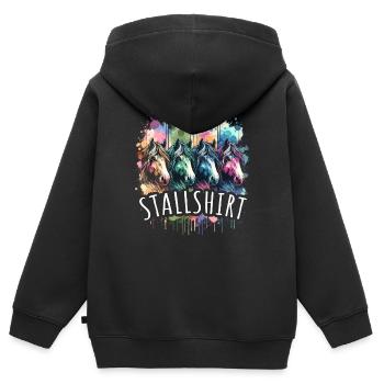 Pferde Stall Geschenk Gbeurtstag Reiten - Kinder Premium Organic Zip Hoodie - Schwarz - Hinten - AI Model Kid Male (0cm)