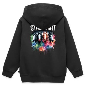 Pferde Stall Geschenk Gbeurtstag Reiten - Kinder Premium Organic Zip Hoodie - Schwarz - Hinten - AI Model Kid Male (0cm)