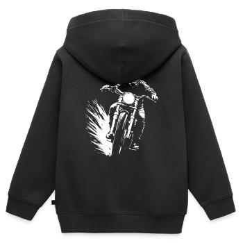 Cadeau Motard Motard - Sweat Premium à capuche zippé enfant bio - noir - Dos - AI Model Kid Male (0cm)
