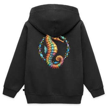 Hübsches dekoratives Seepferdchen - Kinder Premium Organic Zip Hoodie - Schwarz - Hinten - AI Model Kid Male (0cm)