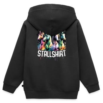 Pferde Stall Geschenk Gbeurtstag Reiten - Kinder Premium Organic Zip Hoodie - Schwarz - Hinten - AI Model Kid Male (0cm)