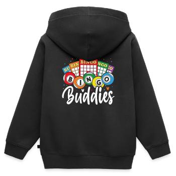 Bingo Buddies Drôle Jeu de loterie Bingo - Sweat Premium à capuche zippé enfant bio - noir - Dos - AI Model Kid Male (0cm)