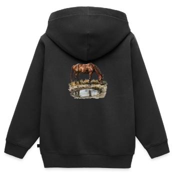Pferd Am Wasserloch Reflektion Natur - Kinder Premium Organic Zip Hoodie - Schwarz - Hinten - AI Model Kid Male (0cm)